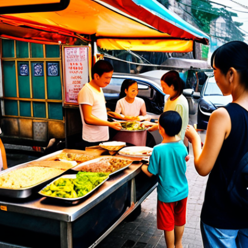 Home 4 **
Prompt: A modern Vietnamese family happily using a shared car service app on their smartphones. The car is parked in front of a bustling Hanoi street food vendor. Focus on conveying trust, convenience, and the seamless integration of the sharing economy into daily life. Bright, optimistic lighting.
**