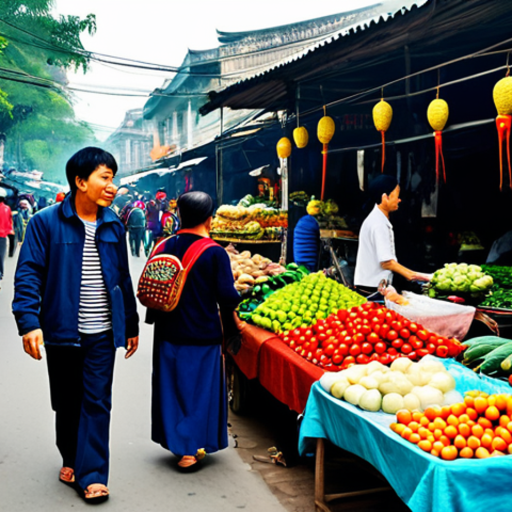 공유경제에서의 고객 세분화 전략 - Community Market Scene**
"A vibrant outdoor community market in Hanoi, Vietnam, bustling with peopl...