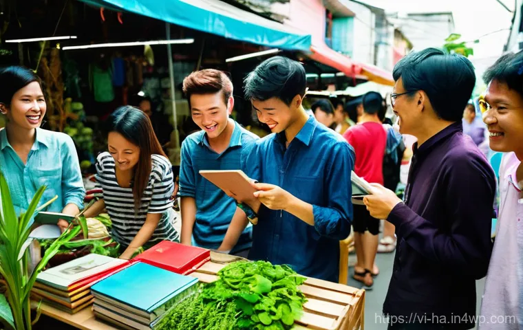 친환경 공유경제 솔루션 - **Prompt 1: Urban Vietnamese Youth Embracing Sustainable Fashion and Item Exchange**
"A vibrant,...