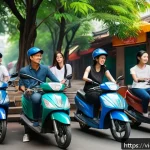 Home 21 공유경제에서의 고객 충성도 구축 - A vibrant Vietnamese urban street scene featuring diverse young adults using a sleek, user-friendly ...