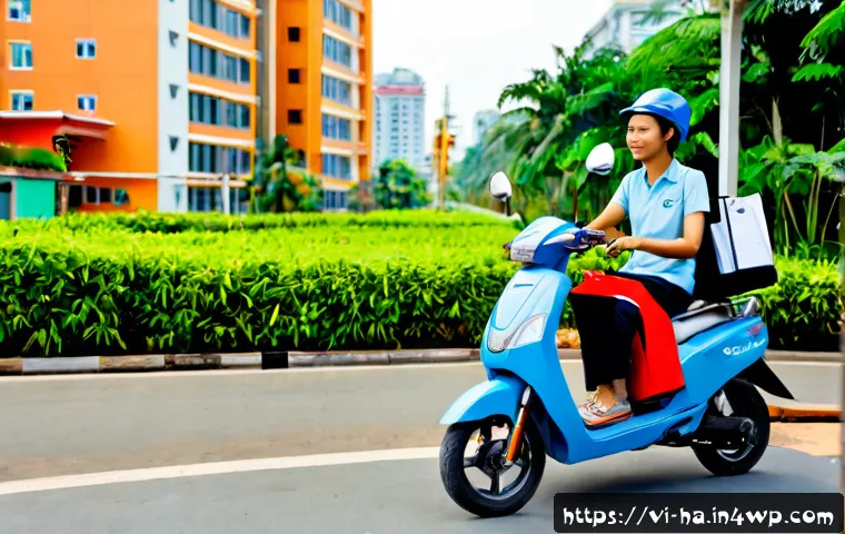 Home 17 공유경제의 미래 직업 변화 - Photorealistic morning scene in Ho Chi Minh City, Vietnam, a confident Vietnamese woman using a smar...